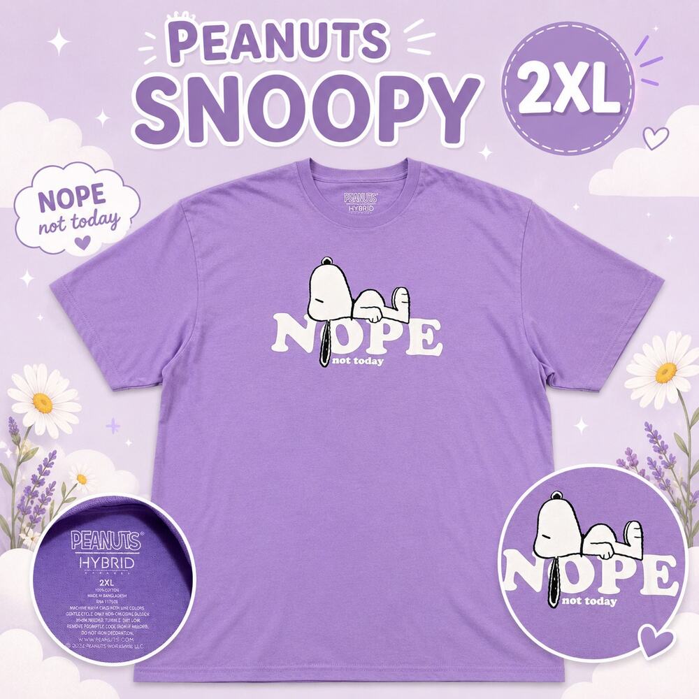 Peanuts Snoopy Nope Not Today T Shirt 2XL Purple Oversized Graphic Tee NWOT